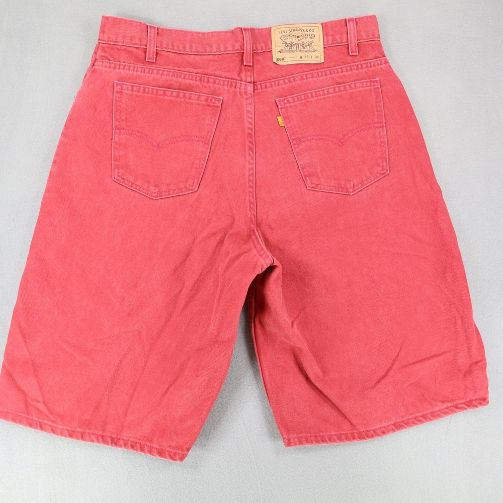 RARE Vintage 90s Levi's 560 Orange Tab Denim Jean Shorts RED Sz 36 USA Made